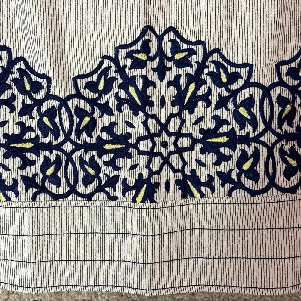 Anthro Floreat Beige/Blue Thorny Thicket Embroidered Linen Blend Skirt Size 14 - Picture 3 of 9
